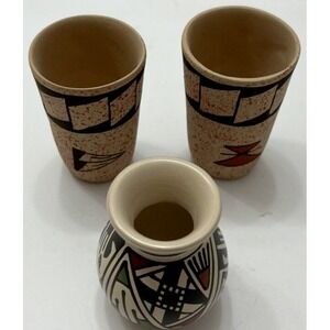 Mata Ortiz Pottery RRR Reydesel Reyes Mini Vase Shot Glasses Mexican Art Ceramic